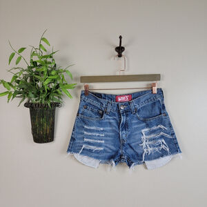 Levi's 2 Vintage High Rise Medium Wash Distressed Cutoff Jean Shorts